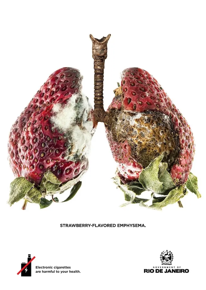 Антиреклама вейпов из Бразилии - эмфизема со вкусом клубники и рак лёгких