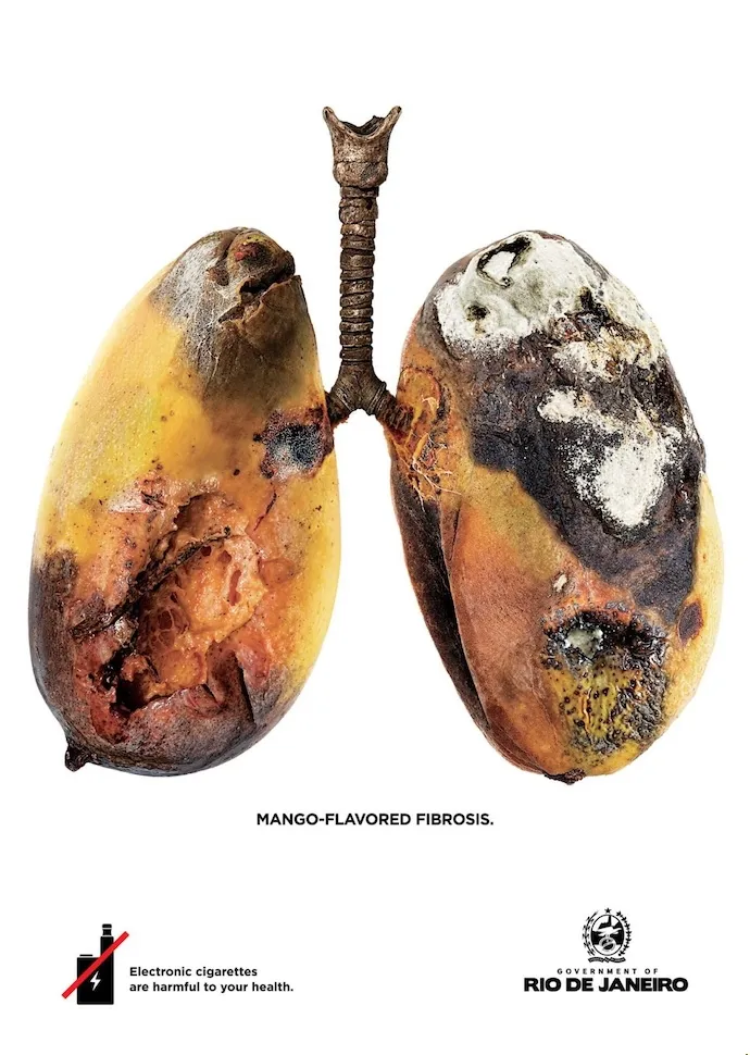 Антиреклама вейпов из Бразилии - эмфизема со вкусом клубники и рак лёгких