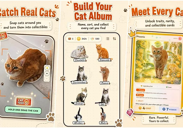 Смартфон с приложением CatchCat: процесс сканирования кота и создания 3D-фигурки