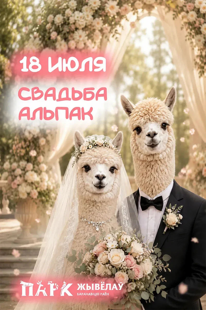 Альпаки Бархат и Карамелька на своей свадебной церемонии в Парке Животных