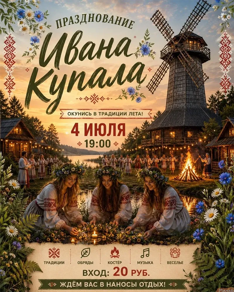 Большой купальский костер и фаер-шоу в этнокомплексе Наносы Отдых