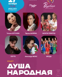 Артисты на сцене во время концерта народной музыки Душа народная во Дворце спорта